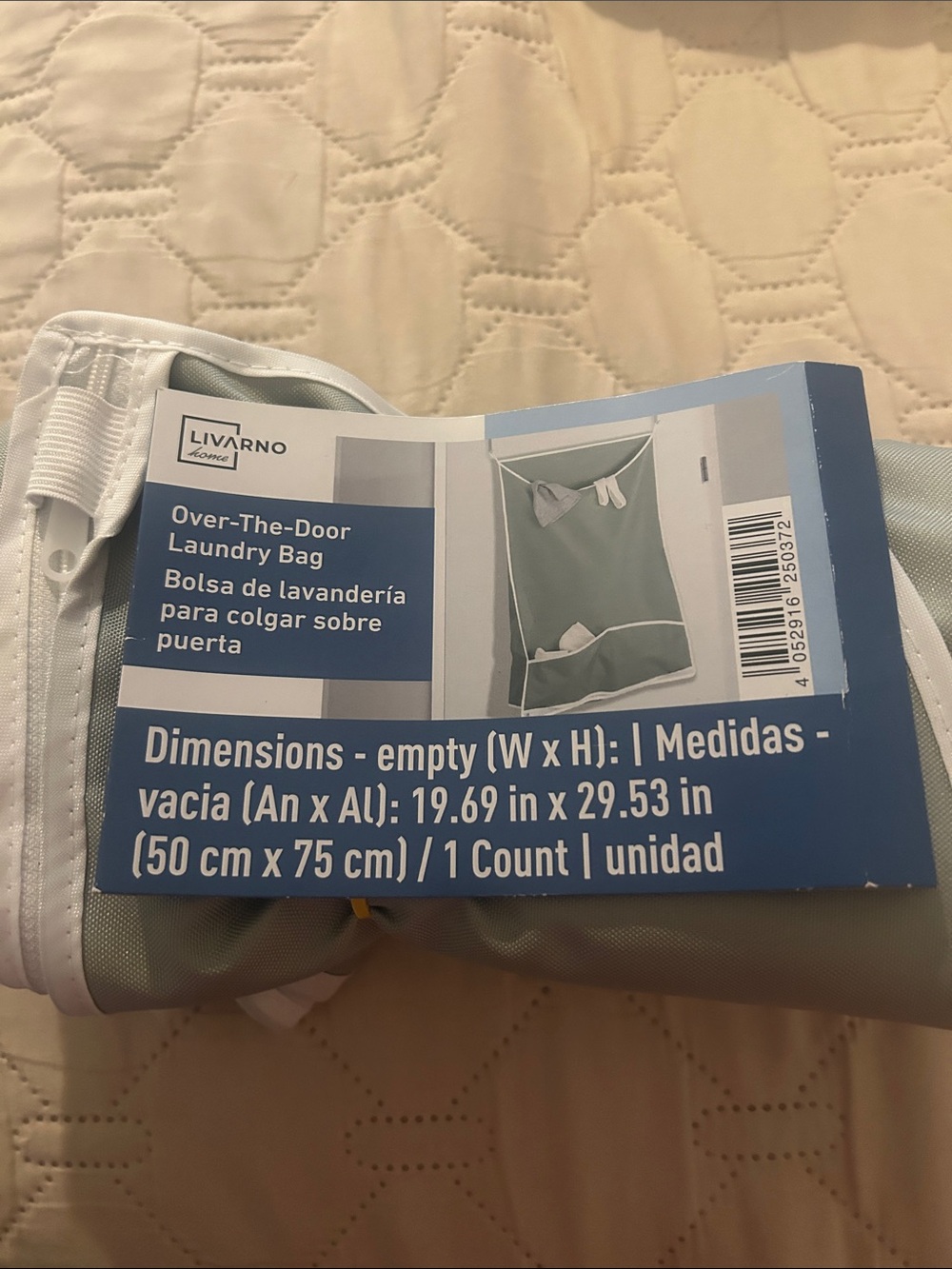 Over-The-Door Laundry Bag — Light Gray